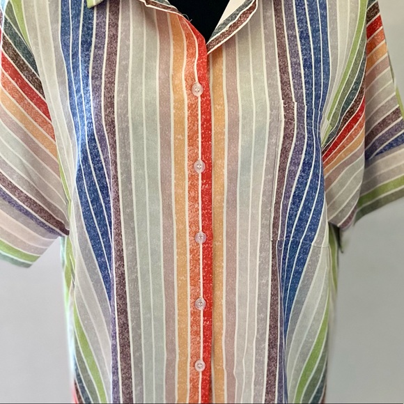 Rainbow stripe short sleeves button shirt - Picture 3 of 4